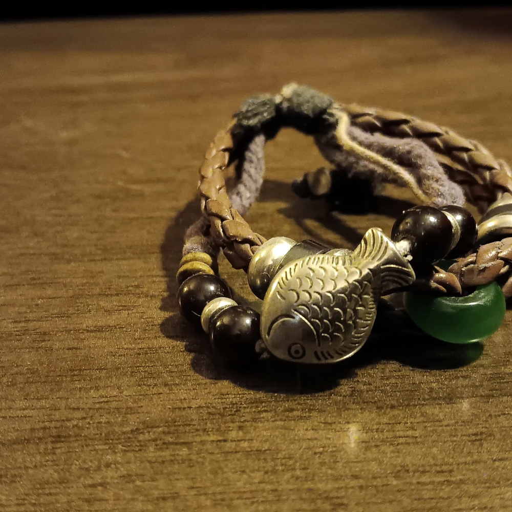 Fish Charm Leather Bracelet